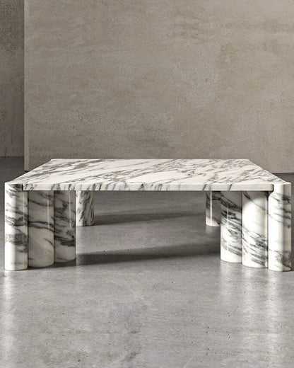 Natural Marble Arabescato Square Coffee Table - Block Base