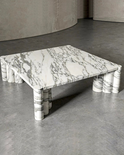 Natural Marble Arabescato Square Coffee Table - Block Base