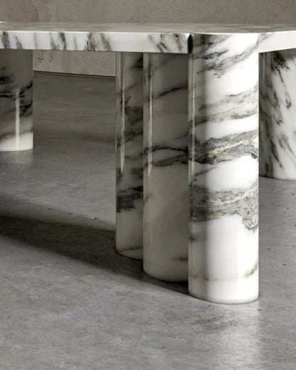Natural Marble Arabescato Square Coffee Table - Block Base