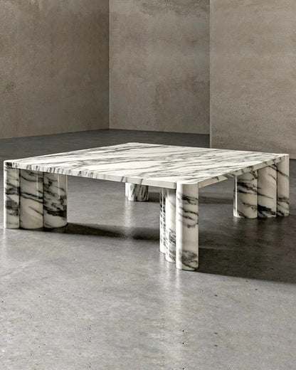 Natural Marble Arabescato Square Coffee Table - Block Base