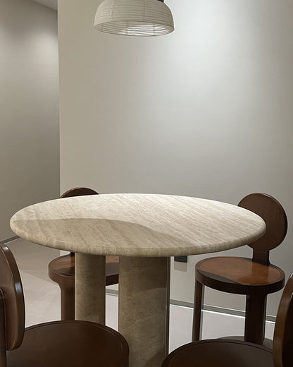Natural Marble Beige Travertine Dining Table - Block Base
