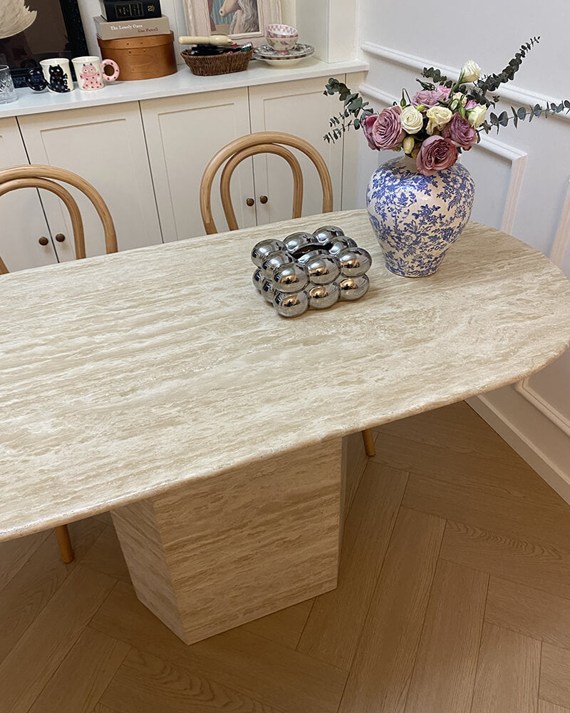 Natural Marble Beige Travertine T Dining Table