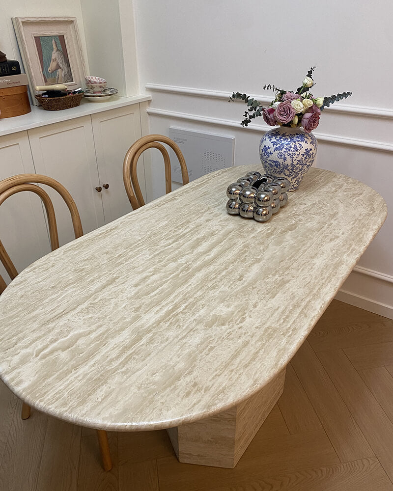 Natural Marble Beige Travertine T Dining Table