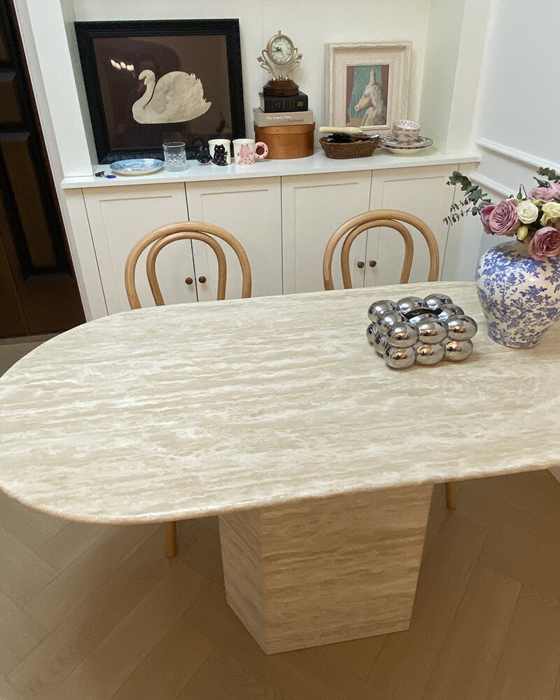 Natural Marble Beige Travertine T Dining Table