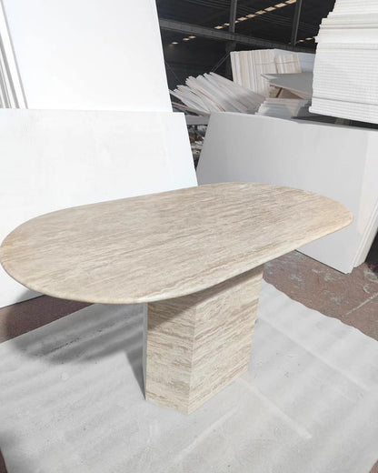 Natural Marble Beige Travertine T Dining Table