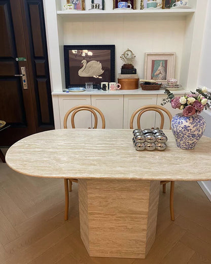 Natural Marble Beige Travertine T Dining Table