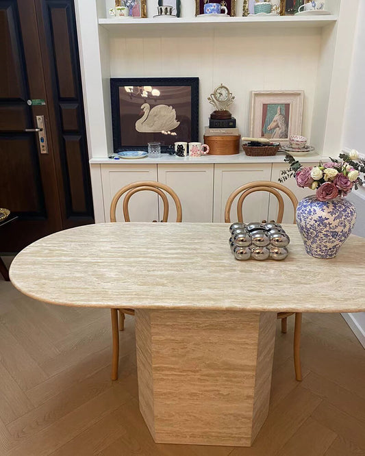 Natural Marble Beige Travertine T Dining Table