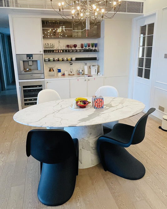 Natural Marble Bianco Statuario Venato Oval Dining Table