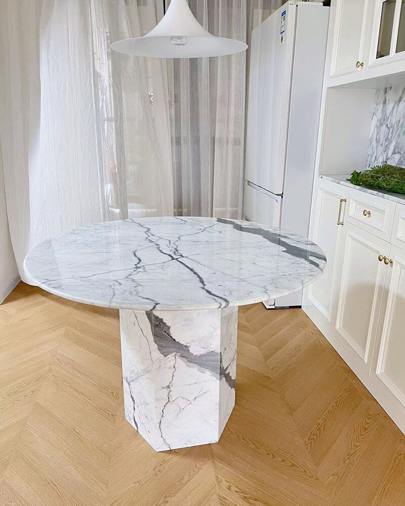 Natural Marble Bianco Statuario Venato Round Dining Table