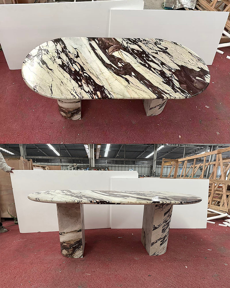 Natural Marble Calacatta Viola Dining Table - Semi-cyl Base