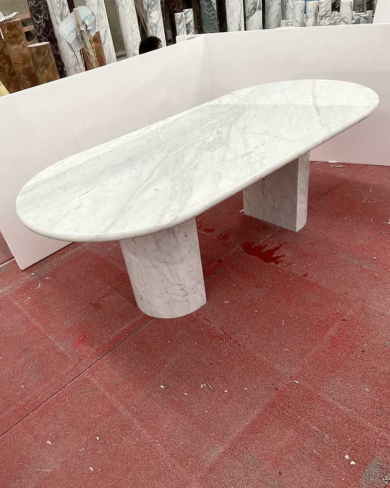 Natural Marble Carrara Marble Dining Table - Semi-cyl Base