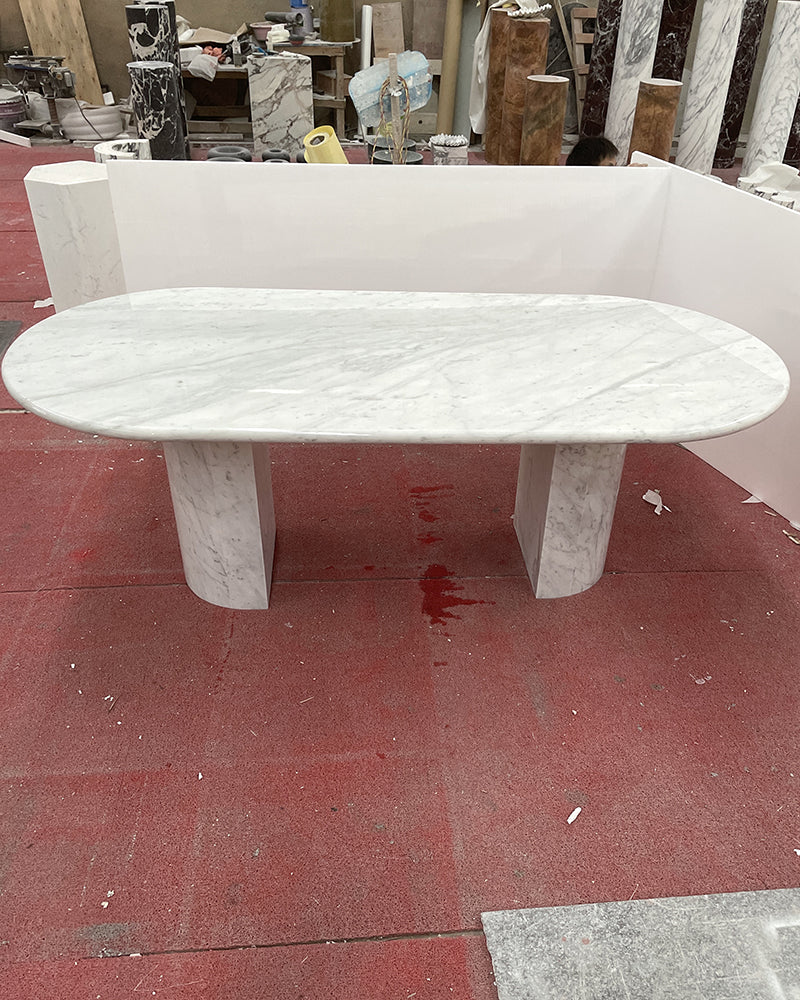 Natural Marble Carrara Marble Dining Table - Semi-cyl Base