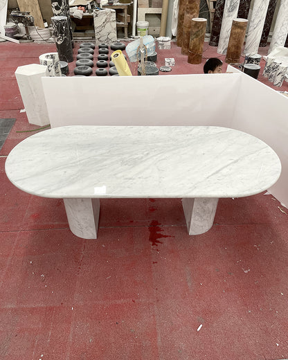 Natural Marble Carrara Marble Dining Table - Semi-cyl Base