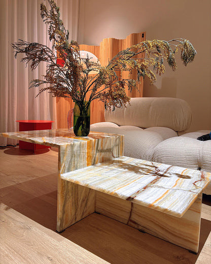 Natural Marble Colorful Onyx Asymmetrical Coffee Table