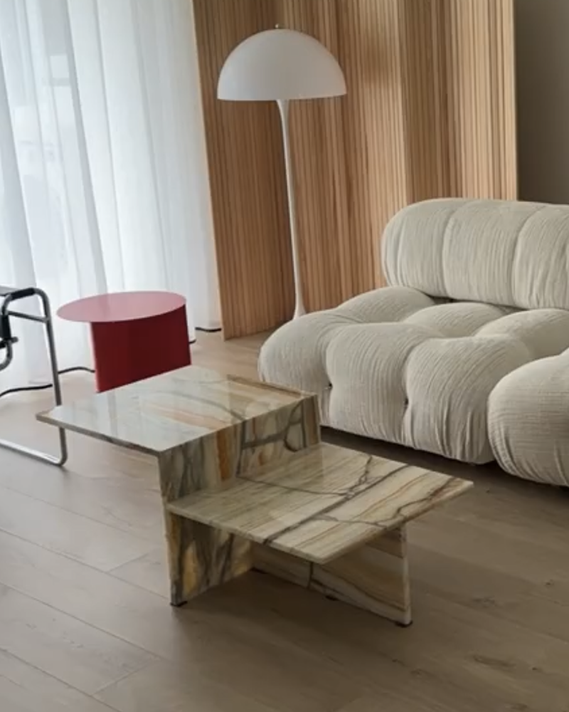 Natural Marble Colorful Onyx Asymmetrical Coffee Table