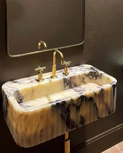 Natural Stone Fluted Sink - Vanity Basin