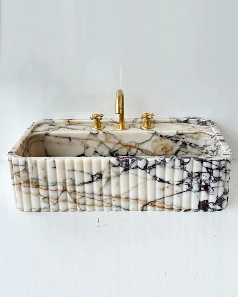 Natural Stone Fluted Sink - Vanity Basin