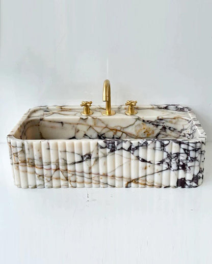 Natural Stone Fluted Sink - Vanity Basin