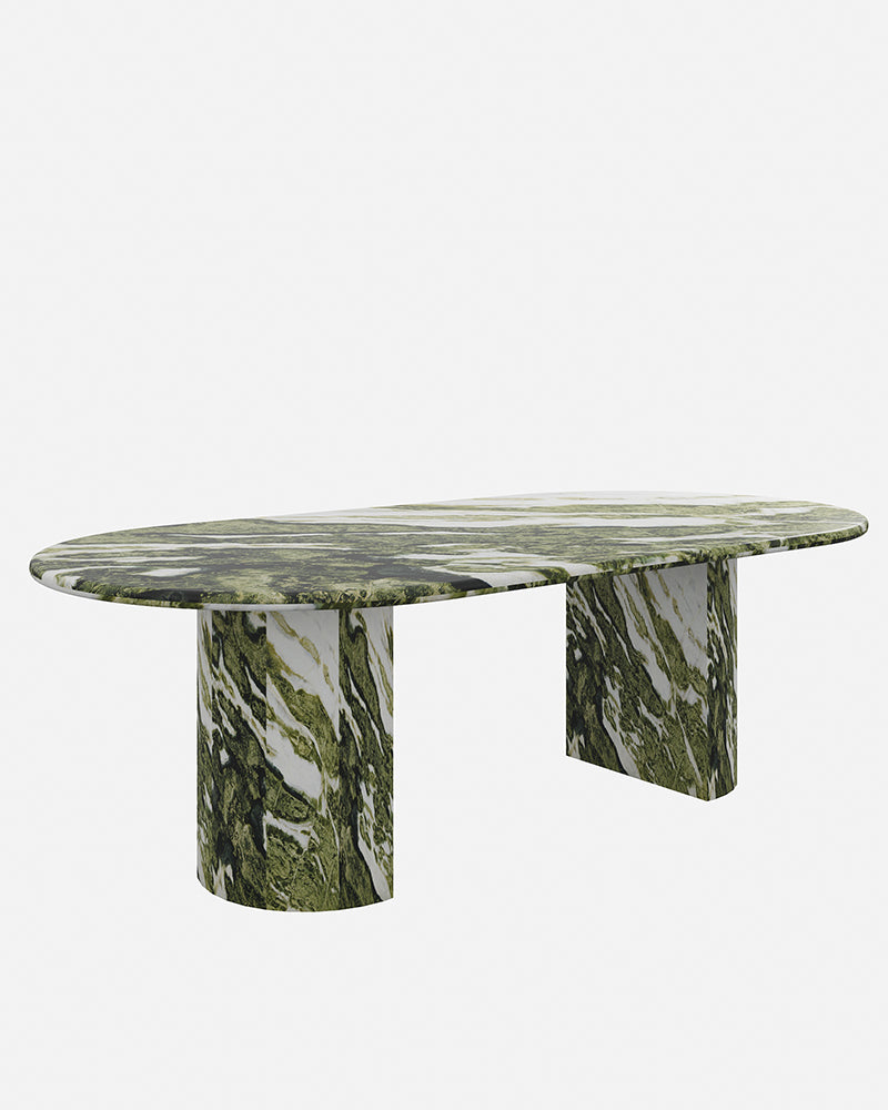 Natural Marble Green Forest Dining Table - Semi-cyl Base