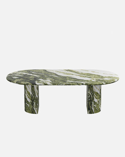 Natural Marble Green Forest Dining Table - Semi-cyl Base