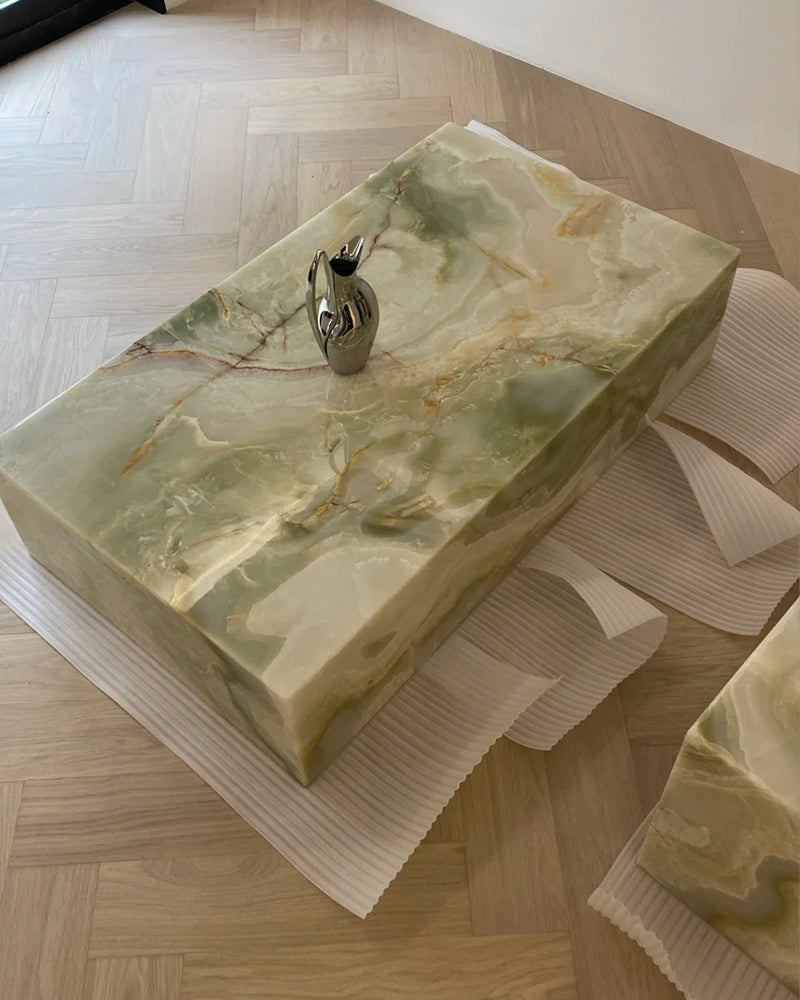 Natural Marble Green Onyx Plinth Coffee Table