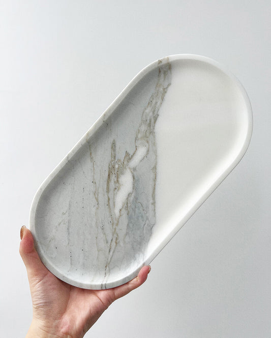 Natural Marble Matte Square Round Tray