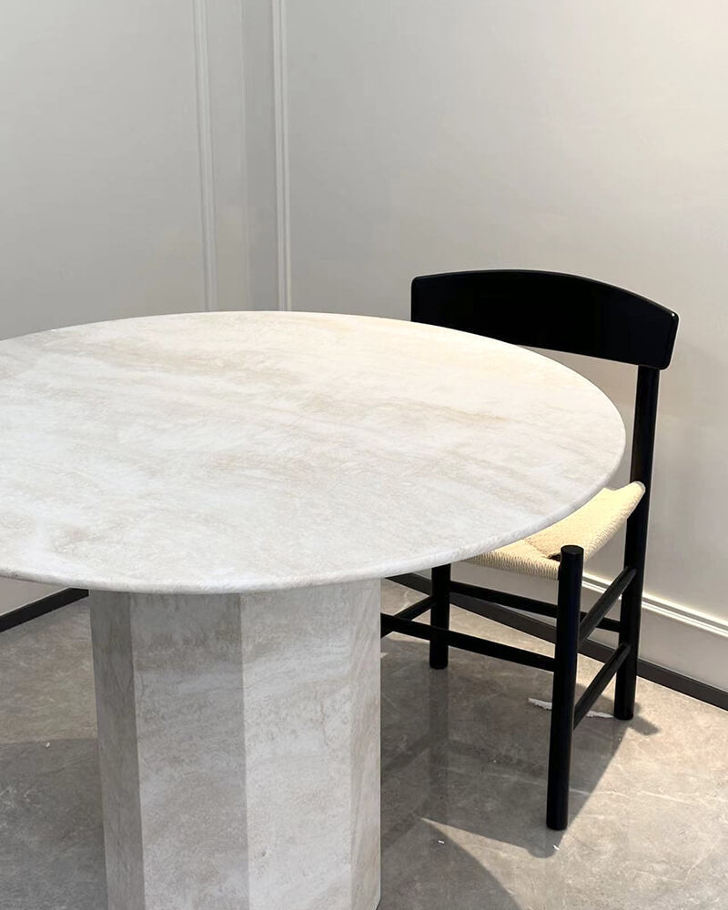 Natural Marble Neutral White Travertine Round Dining Table