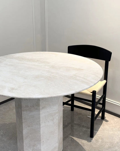 Natural Marble Neutral White Travertine Round Dining Table