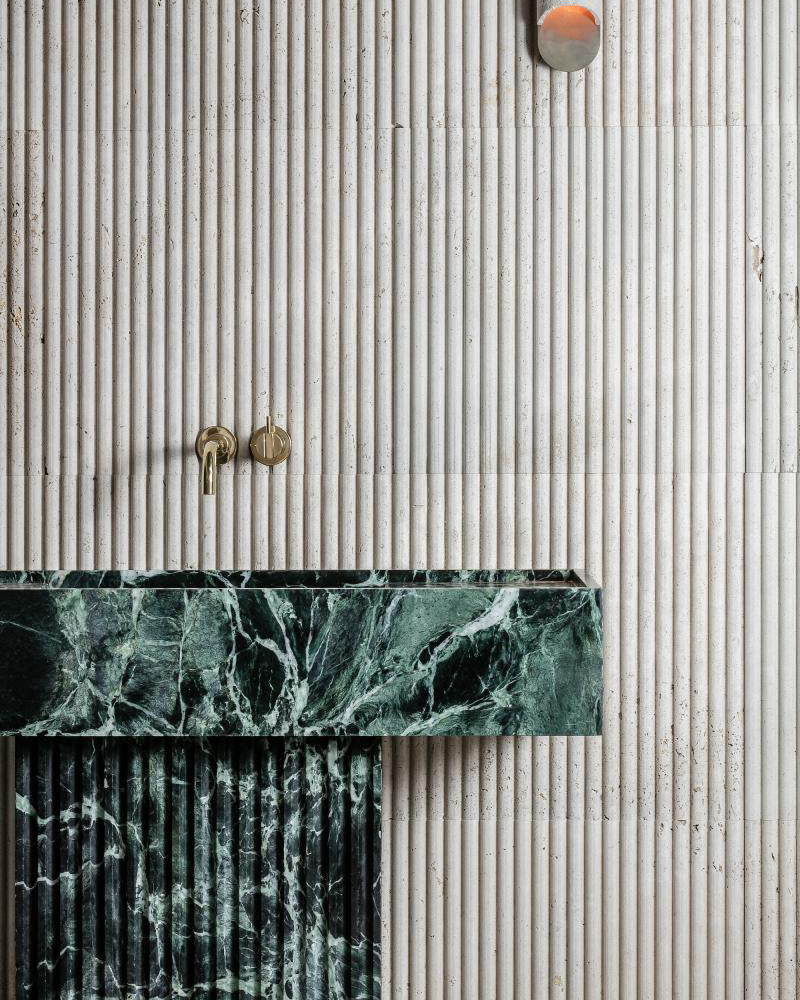 Natural Marble Pedestal Vanity with Single Sink