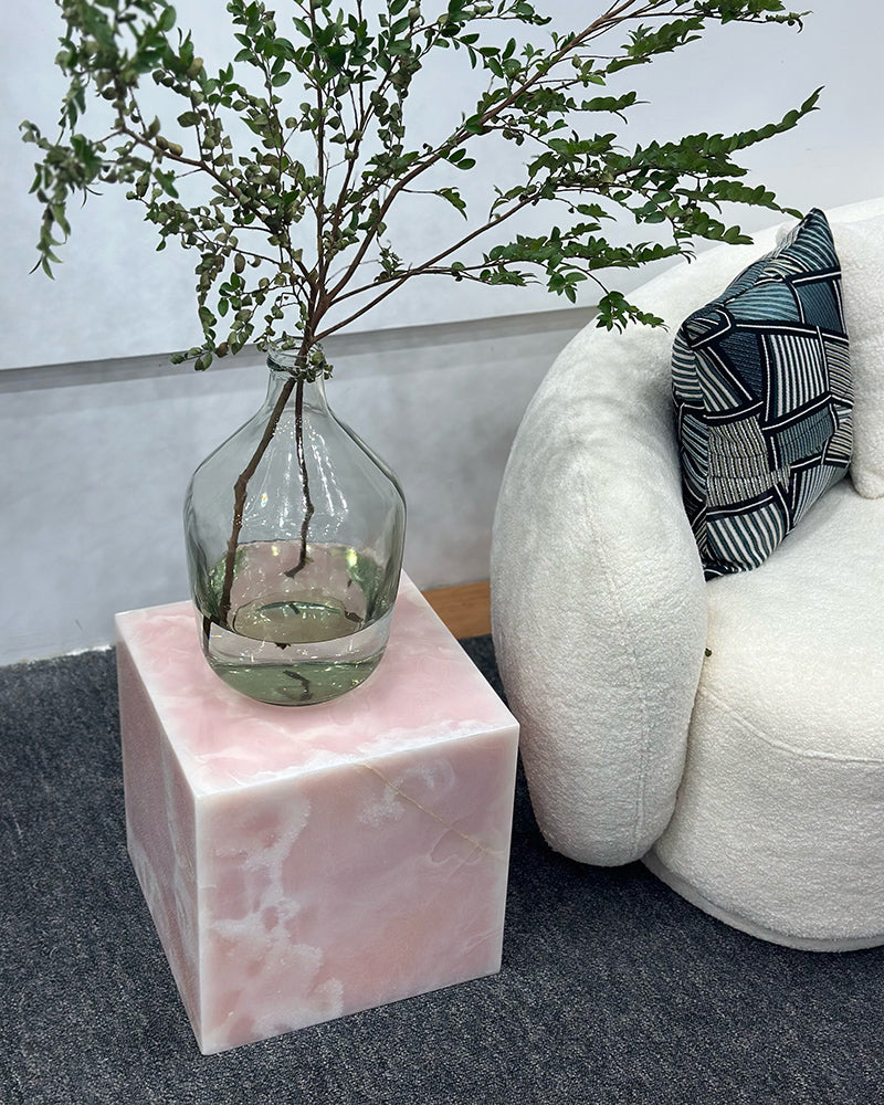 Natural Marble Pink Onyx Side Table