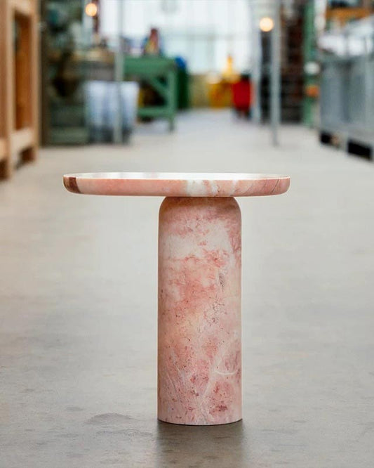 Natural Marble Pink Rose Bloack Base Side Table