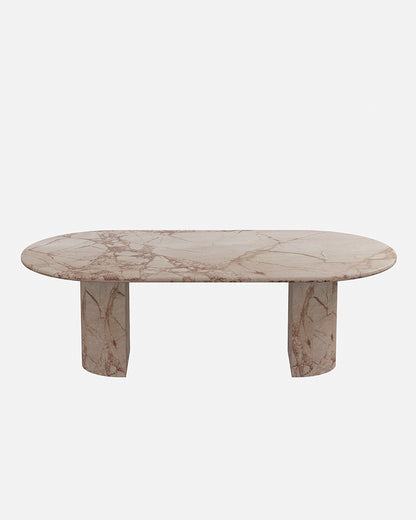 Natural Marble Pink Rose Dining Table - Semi-cyl Base