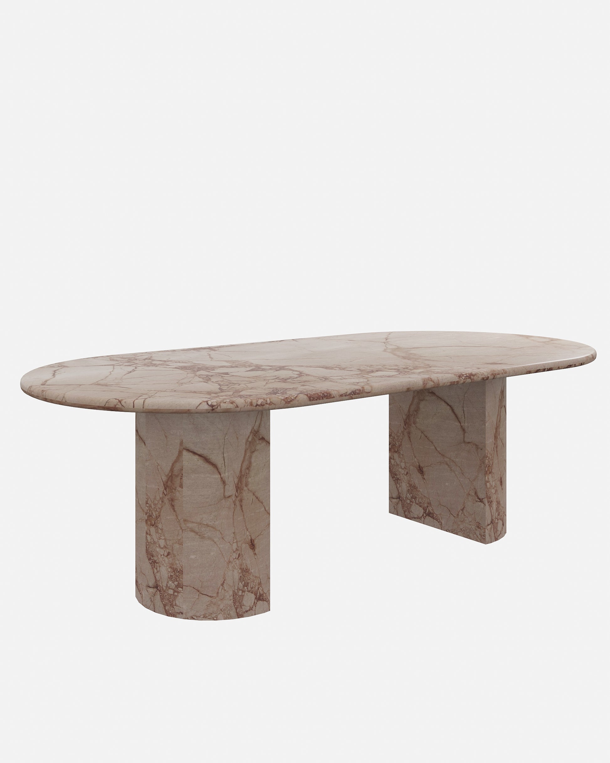 Natural Marble Pink Rose Dining Table - Semi-cyl Base