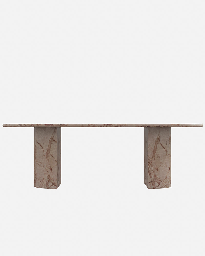 Natural Marble Pink Rose Dining Table - Semi-cyl Base