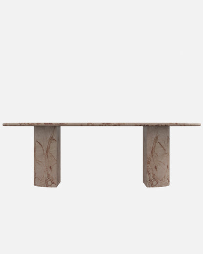 Natural Marble Pink Rose Dining Table - Semi-cyl Base