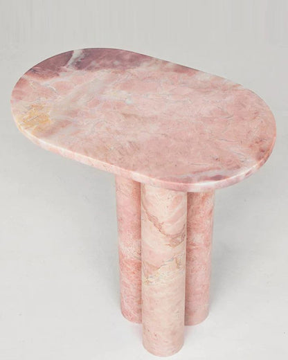 Natural Marble Pink Rose Side Table - Three Cyl-Base