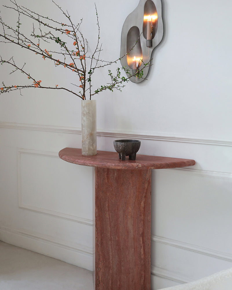 Natural Marble Travertine Triangular Sector Console Table