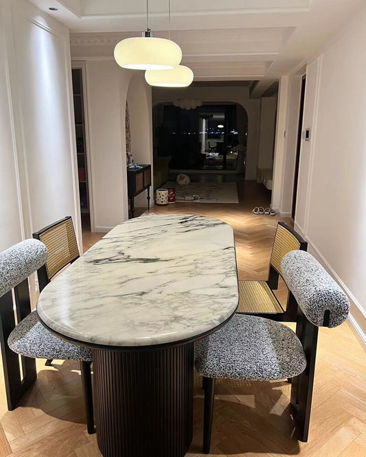 Natural Marble Wooden Base Dining Table
