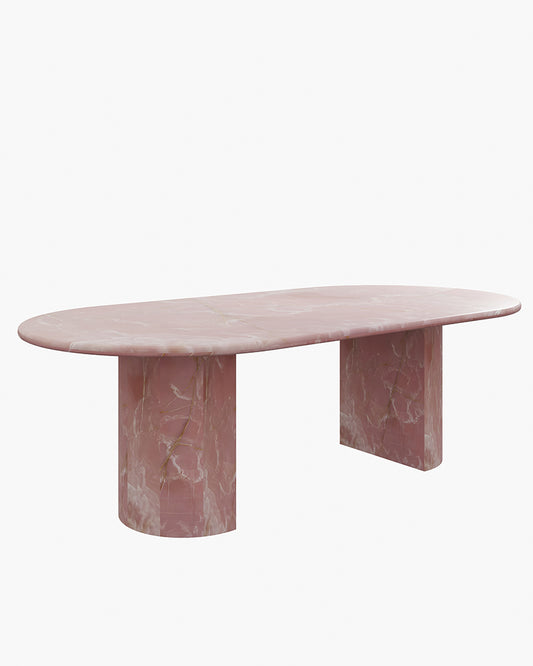 Natural Pink Onyx Dining Table - Semi-cyl Base