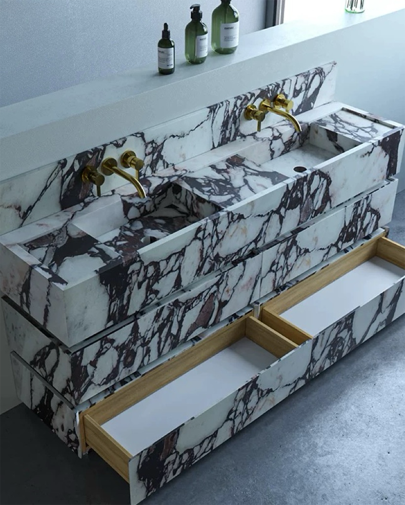 Natural Stone Bathroom Vanity Double Sink & Unit  - with Drawers