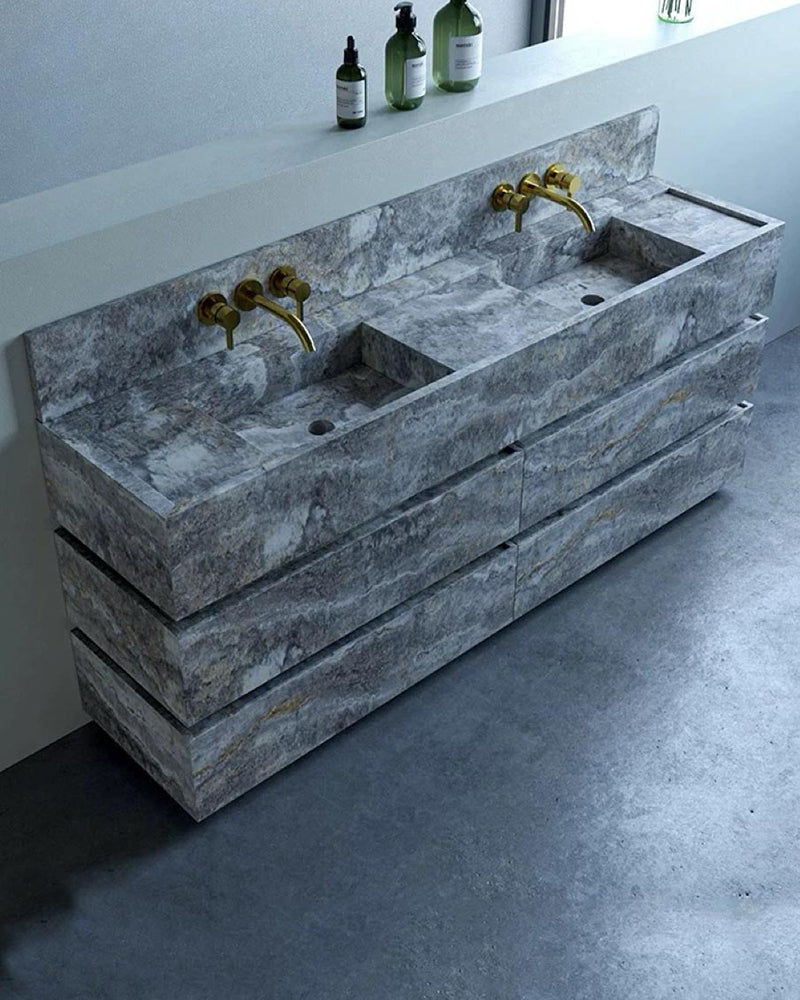 Natural Stone Bathroom Vanity Double Sink & Unit  - with Drawers