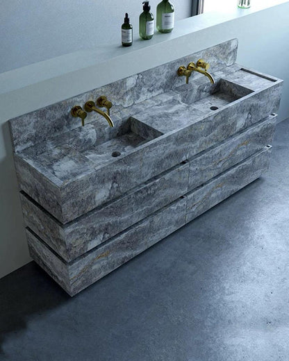 Natural Stone Bathroom Vanity Double Sink & Unit  - with Drawers