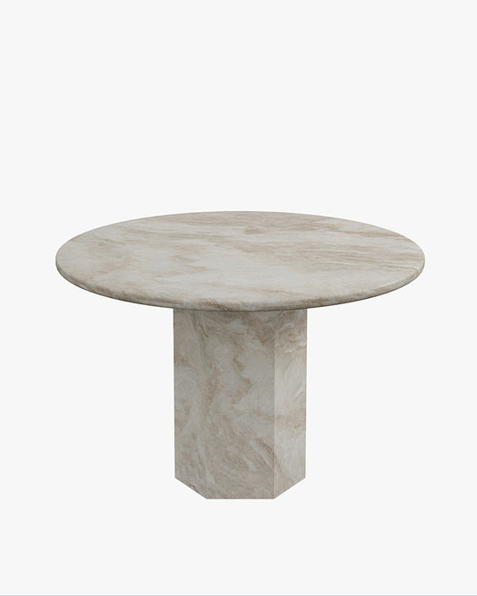 Natural Stone Taj Mahal Dining Table with Hexagon Base