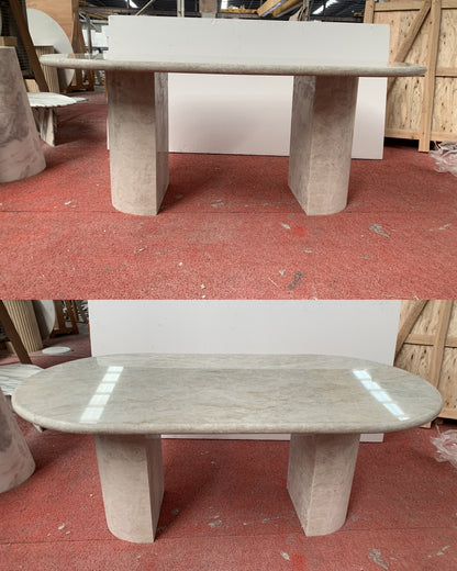 Natural Stone Tal Mahal Dining Table - Semi-cyl Base