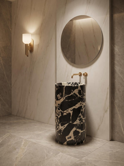 Grand Antique Marble Cylindrical Integrated Bathroom Sink | Solid Natural Stone Vanity Basin