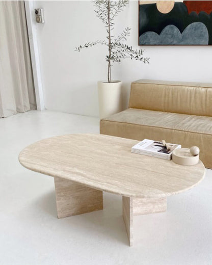 Natural Travertine V-Shaped Coffee Table