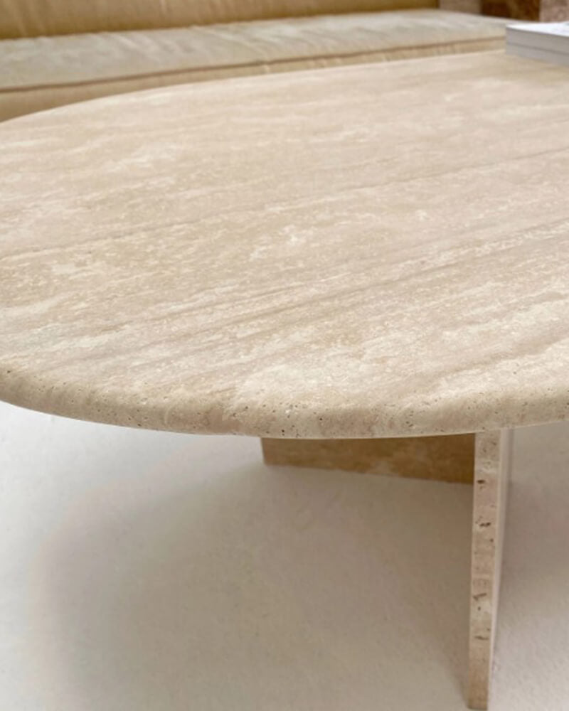 Natural Travertine V-Shaped Coffee Table