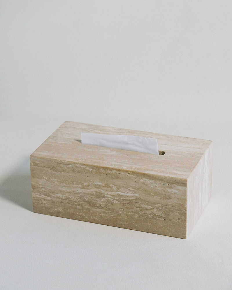 Natural White Travertine Tissue Box
