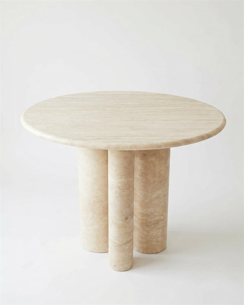 Natural Marble Beige Travertine Dining Table - Block Base