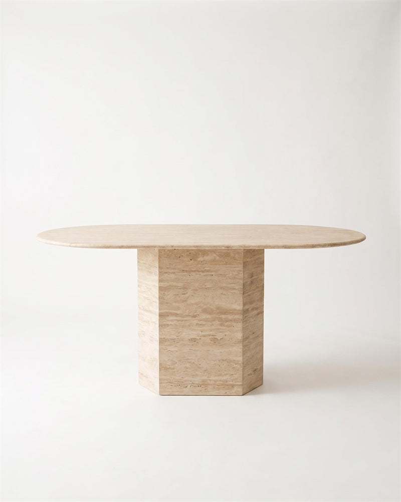 Natural Marble Beige Travertine T Dining Table